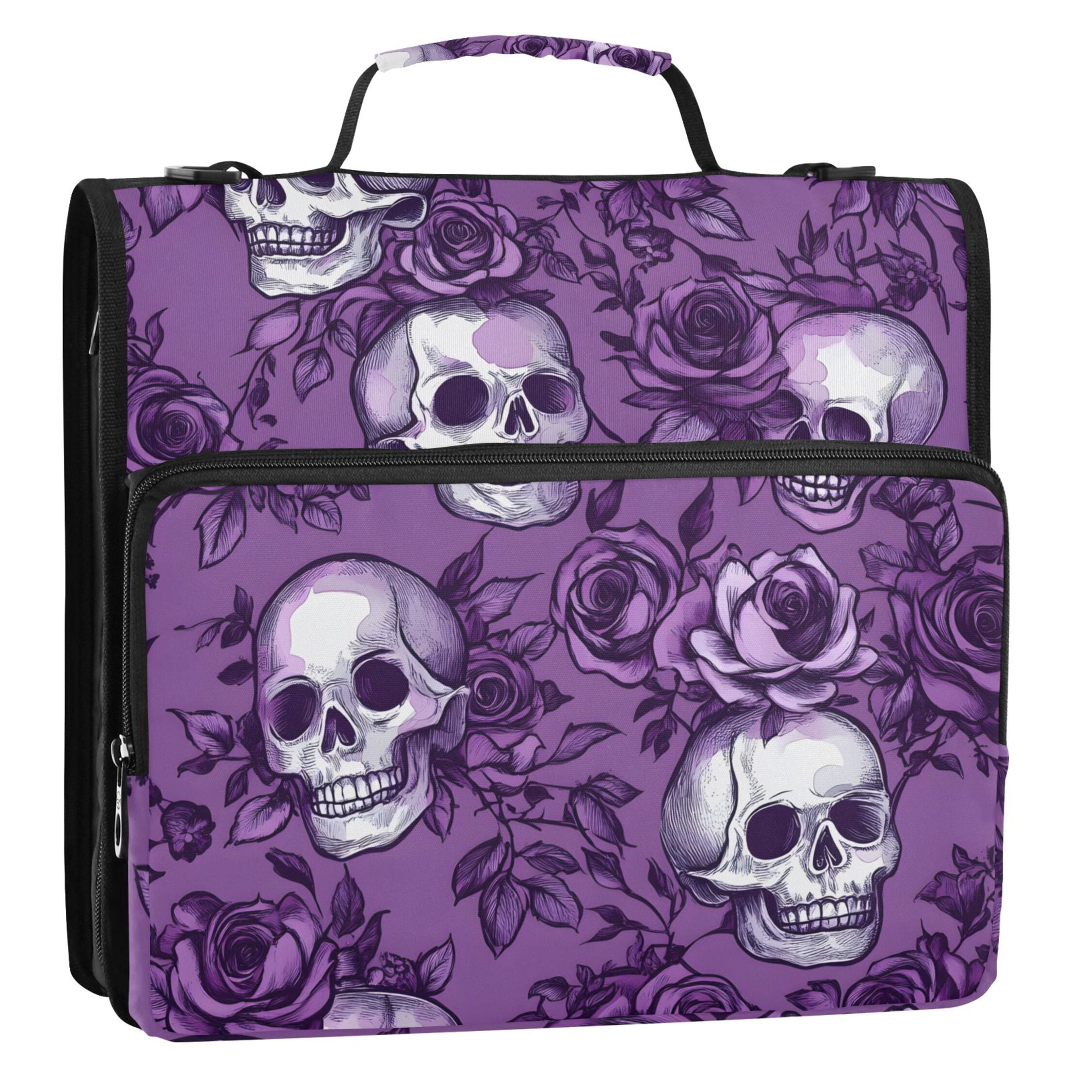 ALAZA Zipper Binder Retro Rose Skull 3 Ring Trapper Keeper File Folder Organizer Bag