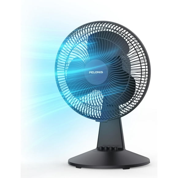 PELONIS Ventilateur de Table 12 Pouces, Ventilateur de Table Oscillant 120° Petit Ventilateur de Bureau Électrique Portable avec 3 Vitesses, Tête Inclinable Réglable 126° pour Chambre et Bureau Noir