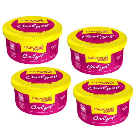 California Scents Cool Gel Coronado Cherry Scent - The Car Air Freshener with Cool Gel Technology - Long-Lasting Odor Eliminator and Auto Air Freshener for Car, 4 Packs