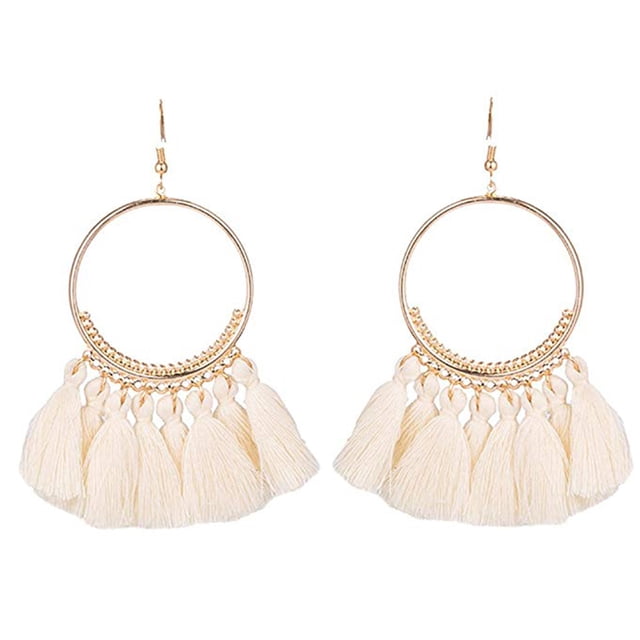 VONKY Colorful Round Hoop Allergy Free Earring Bohemia Style Colorful Thread Tassel Pendants Earring