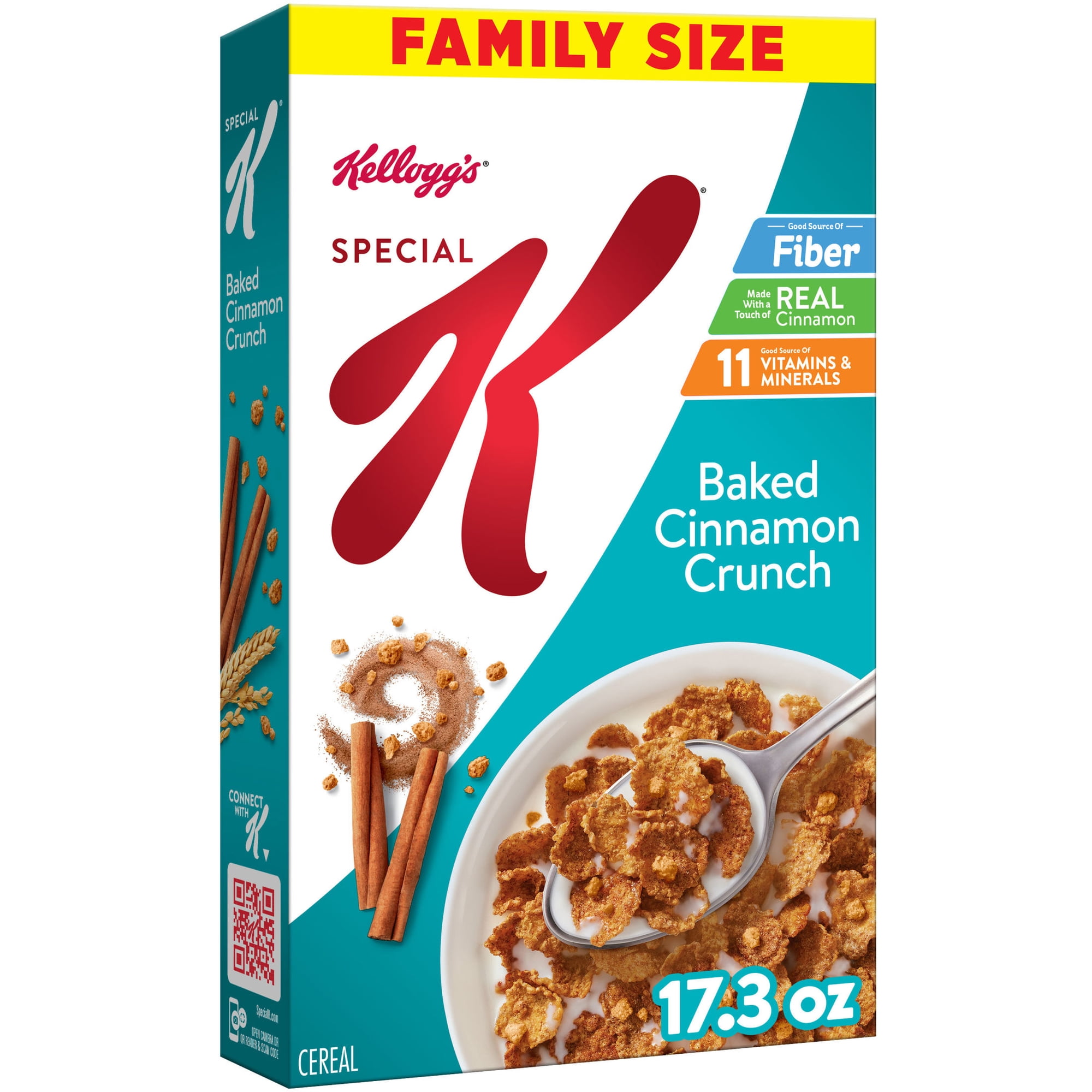 Kellogg's Special K Baked Cinnamon Crunch Breakfast Cereal, Good Source of Fiber, Family Size, 17.3 oz