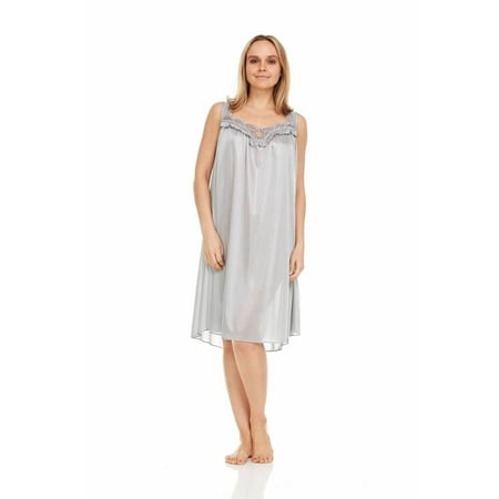 

Dream8teen Women s Fancy Lace Neckline Silky Tricot Nightgown 9006 Grey 4X-Large