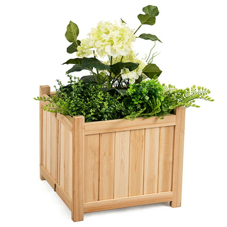 Costway Square Wood Flower Planter Box Raised Vegetable Patio Lawn Garden