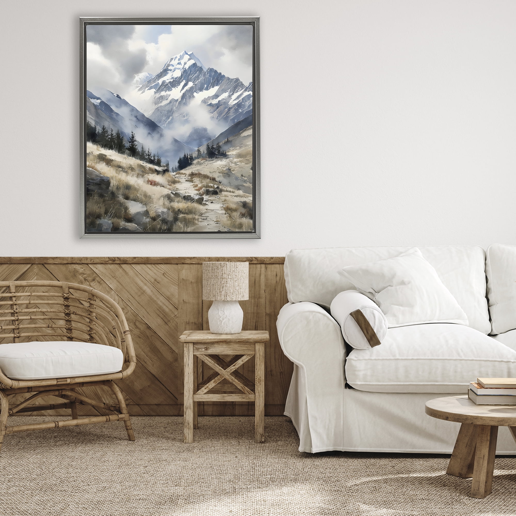 Stupell Industries Snow Caps Mountain Peaks Gray Framed Floater Canvas Wall Art, design by Franklyn Gregory