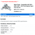thumbnail image 2 of Water Pump - Compatible with 2001 - 2005, 2007 - 2010 Ford Explorer Sport Trac 4.0L V6 2002 2003 2004 2008 2009, 2 of 2