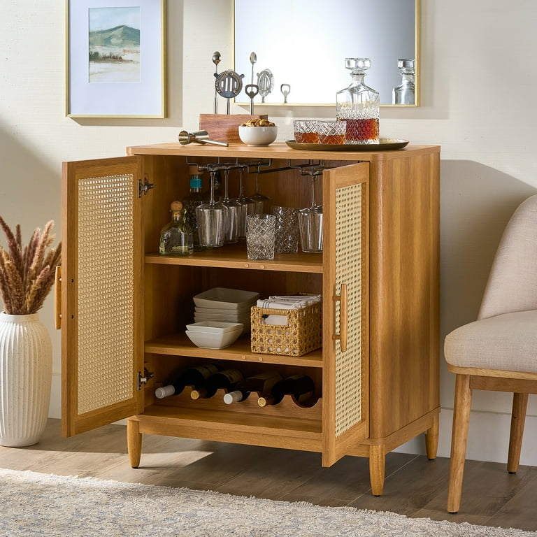 Better Homes & Gardens Springwood Caning Bar Cabinet, Light Honey