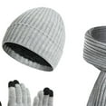 thumbnail image 3 of CSChome Hat Scarf Gloves Set Winter Hat Scarf Set - Unisex Striped Solid Color Thick Warm Elastic Non-Slip Cozy, 3 of 7