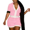 thumbnail image 2 of Riforla Shorts Set for Women Knit Color Block Button Down Shirt and High Waist Shorts Tracksuits Jumpsuits Sets for Women 2 Pieces Pink XXL, 2 of 7