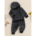 thumbnail image 4 of Baby Toddler Boys Pants Clothing Set, 3 6 12 18 24 Months 2T 3T Denim Long Sleeve Hoodie with Elastic Waist Sweatpants 2-piece Outfit, 4 of 9