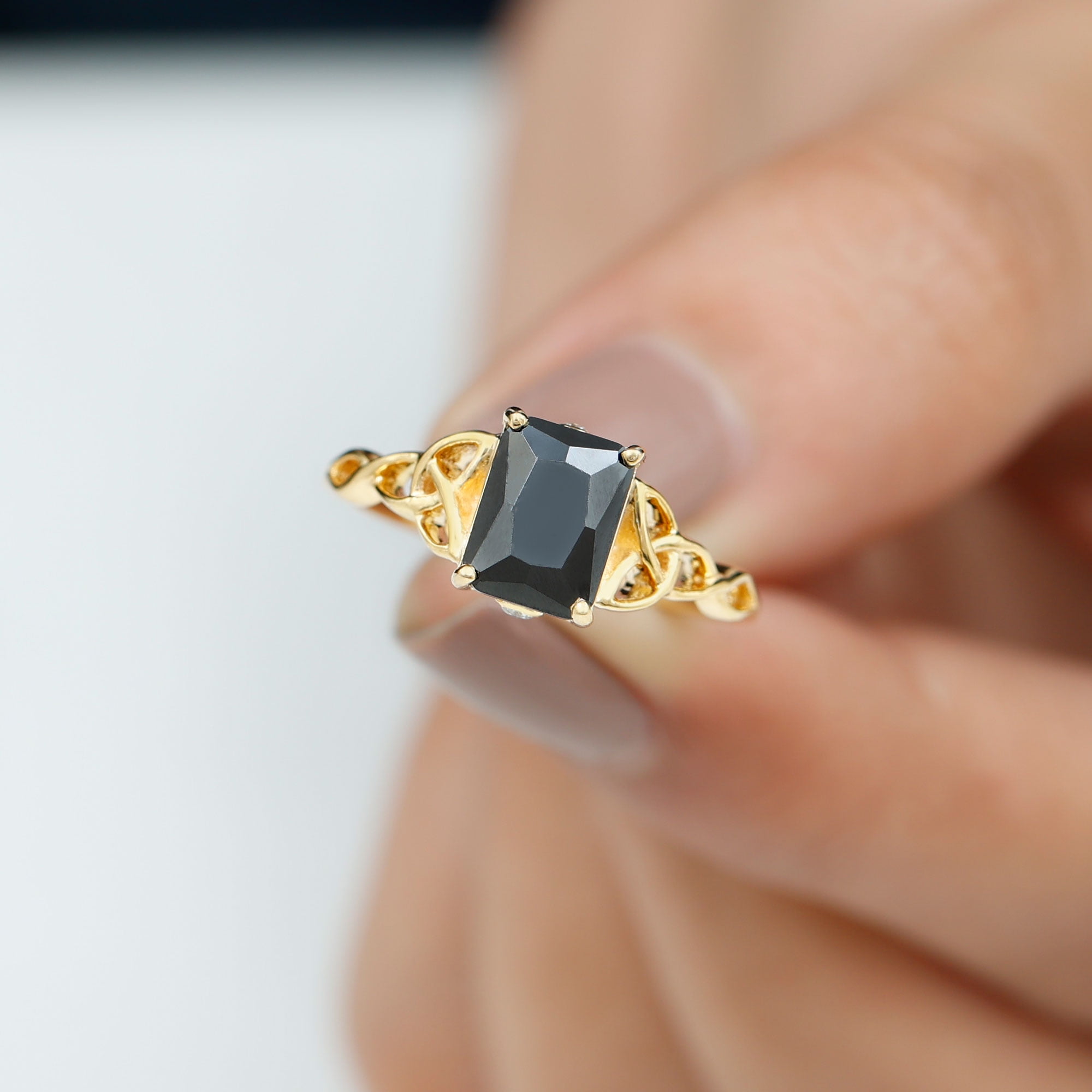 Oval Cut Natural Black Rutilated Quartz Crystal Engagement Rings Set V –  FGEM RING