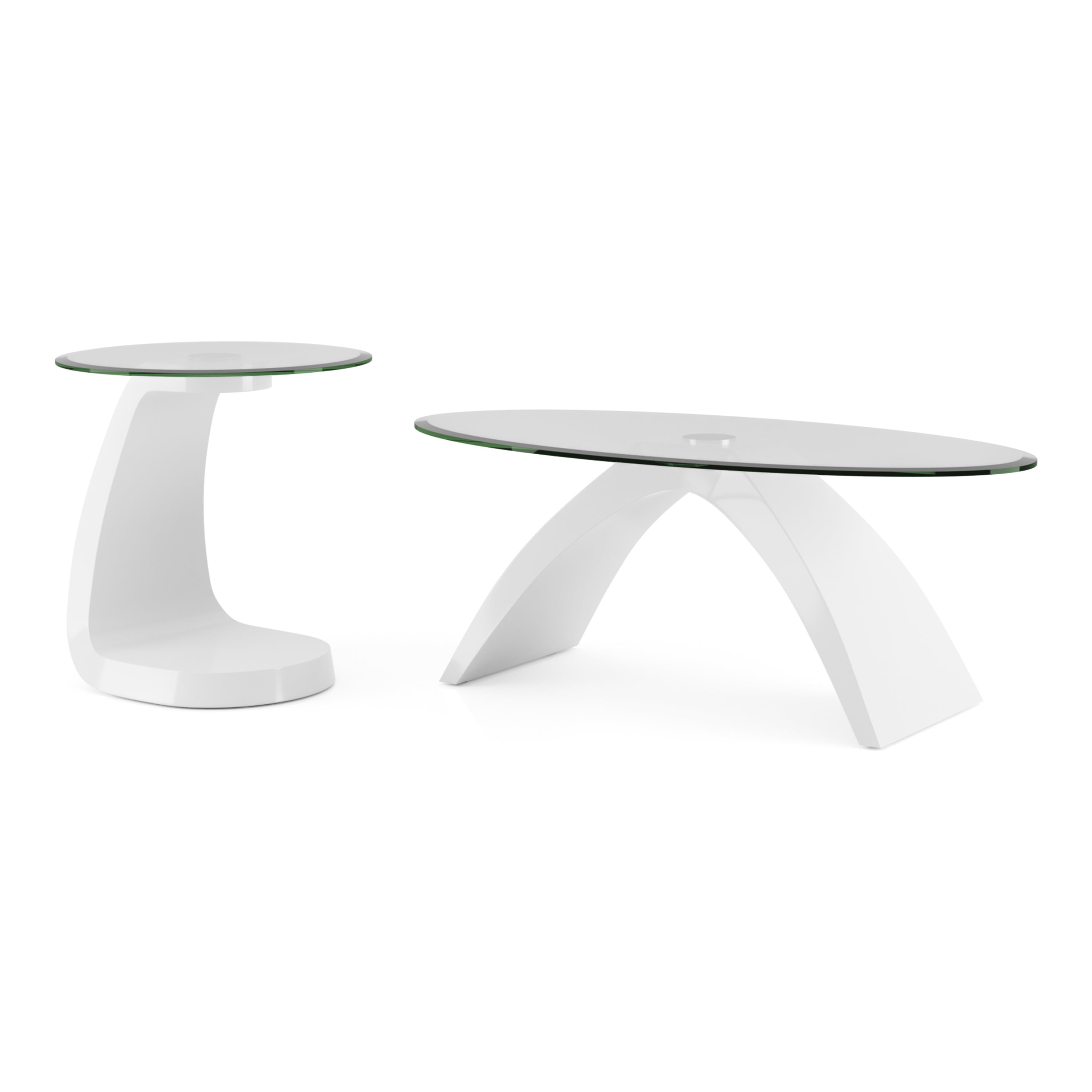 Furniture of America Maore Glass Top 2-Piece Coffee Table Set, White