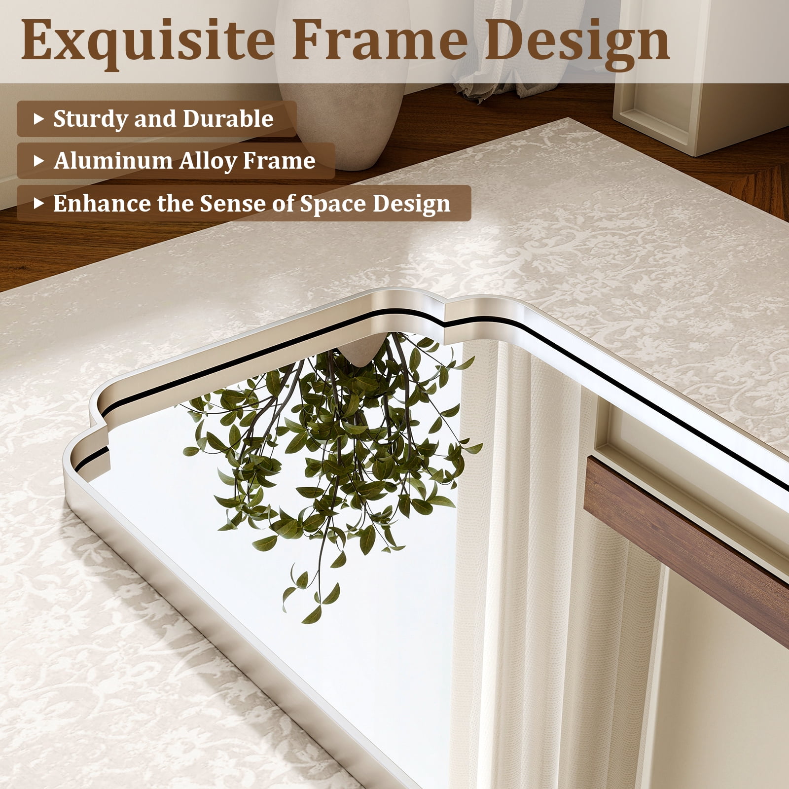 AUROMIR 36"x24" Arched Bathroom Mirror Modern Wall Mounted Mirror with Deep Frame, Silver