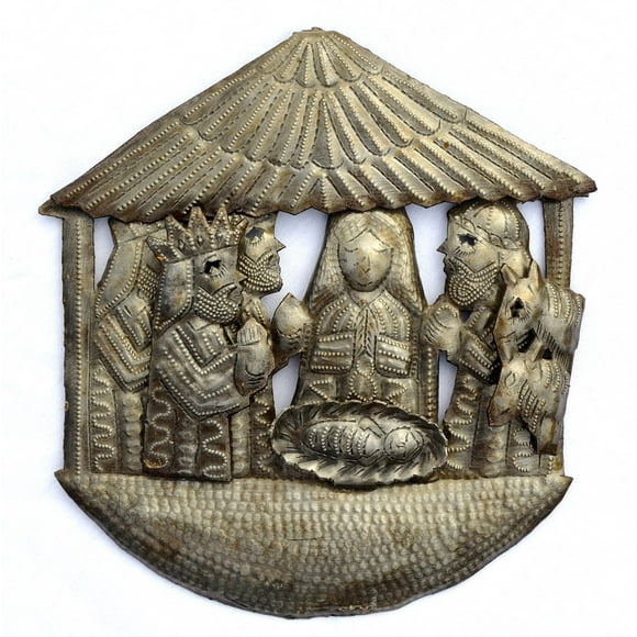 It's Cactus Nativity, Handmade, Ethnic, Haiti Metal Art, Creche, Christmas, Holiday Decor, 9.5 In. X 9.5 In.