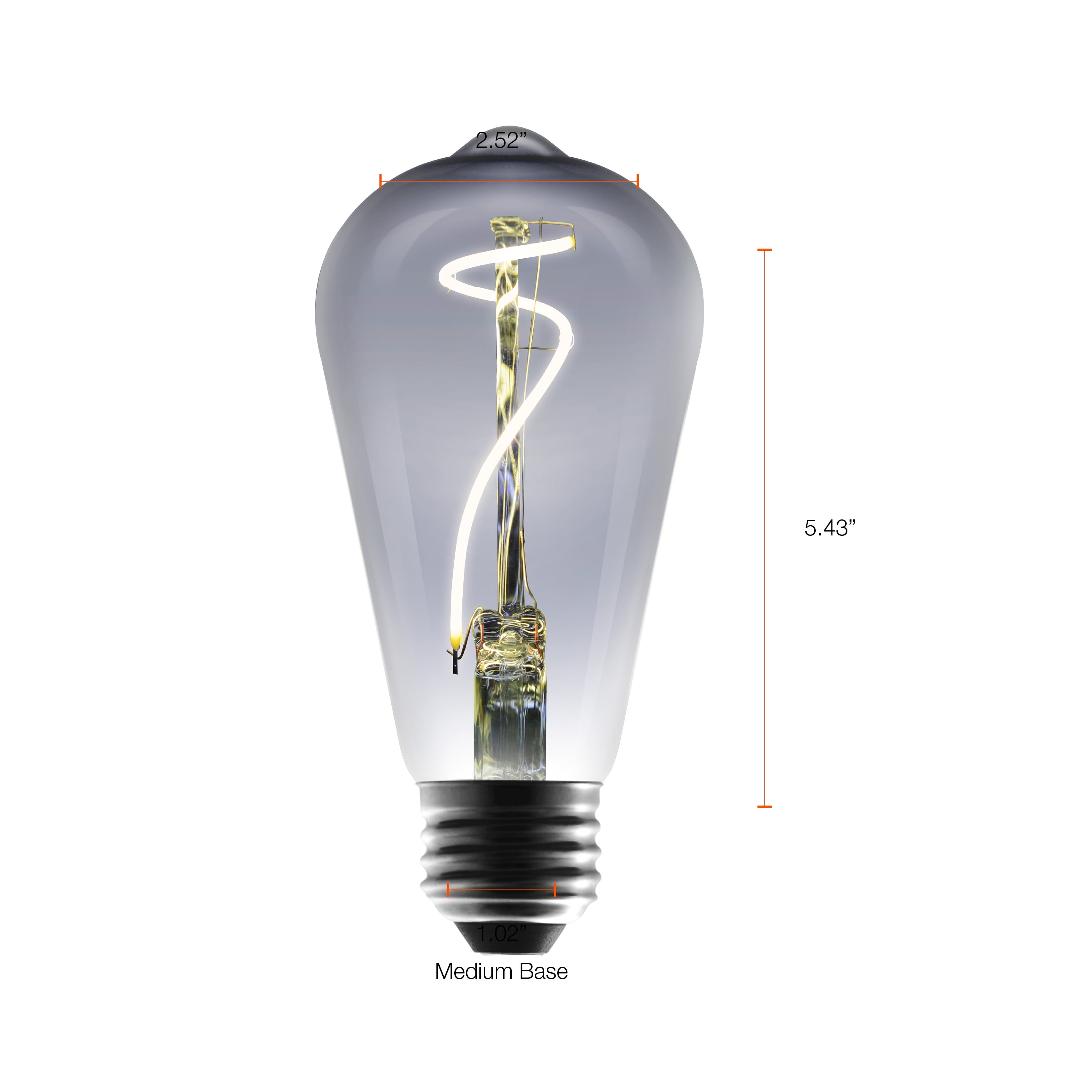 Better Homes & Gardens LED Vintage Light Bulb, ST19 40W Smoke Spiral Filament, E26, Dimmable - 4 Pk