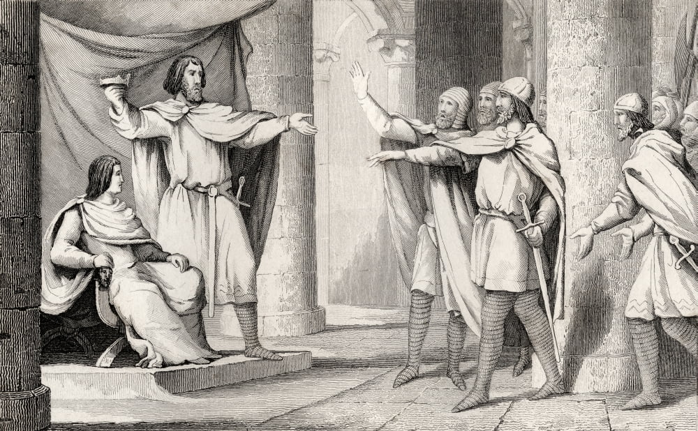 Louis V Do Nothing Also Known As Louis The Indolent Or Louis The Sluggard 967 To 987 Shows His Crown To His Followers From Histoire De France By Colart Published Circa 1840 Canvas Art - Ken Welsh Des