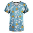 thumbnail image 3 of Ecqkame Womens Nursing Scrub Tops Easter Eggs Bunny Rabbit Printed Working Uniform Blouse T-shirt Casual Short Sleeve V-neck Blouse Tops With Pocket Light Blue L, 3 of 4