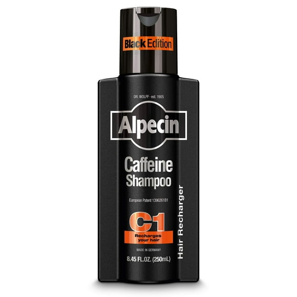 Alpecin caffeine Shampoo c1 Black Edition, Mens Natural Hair growth Shampoo for Thinning Hair with Niacin, Menthol, and castor Oil, 845 fl oz