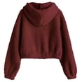 thumbnail image 3 of ZAFUL Hooded Zip Faux Shearling Fluffy Jacket Red Wine S, 3 of 5
