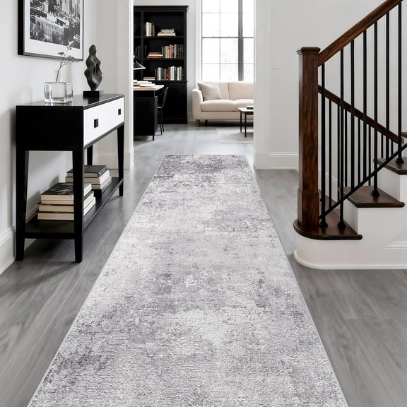 RUUGME Washable 3x14 Hallway Runner Rug - Runner Rugs Modern Stain Resistant Indoor Mat Rug Runner for Laundry, Bedroom Non Slip Rubber Backing Thin Hallway Runner Rug Low Pile Carpet 3x14 Grey