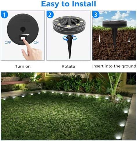 Peasur 24 Pack Solar Ground Lights Outdoor (Cool White), Solar Disc Lights, Solar Ground Lights Outdoor Waterproof