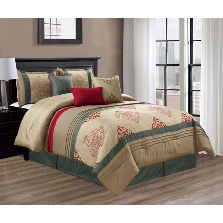 7 Piece Claret Gold Jade Red Comforter Set Walmart Com