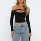 thumbnail image 4 of Haut Moulant Señoras Bodycon Top Slim Fit Sexy Túnica Top Hollow Out Navel Exposed Daily Outfit Ygjytge Negro S para Mujer, 4 of 6