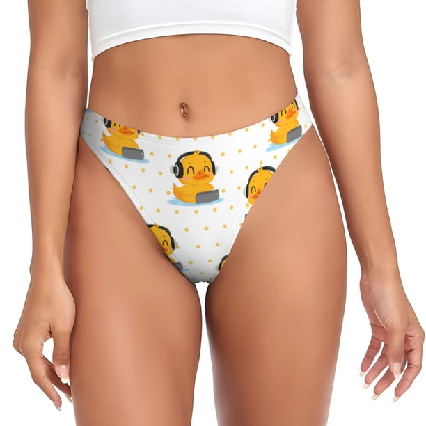 Balery Cute Duck With Headphone Tangas de Algodón para Mujer con Estampado – Ropa Interior Sexy, Transpirable, G-string-3X-Large