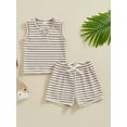thumbnail image 2 of FEORJGP Kids Boys Summer Shorts Set 6M 1T 2T 3T 4T Toddler Baby Sleeveless Vest V-Neck Waistcoat Striped Tank Top with Elastic Waist Shorts Infant Loose Casual Daily Outfit, 2 of 9