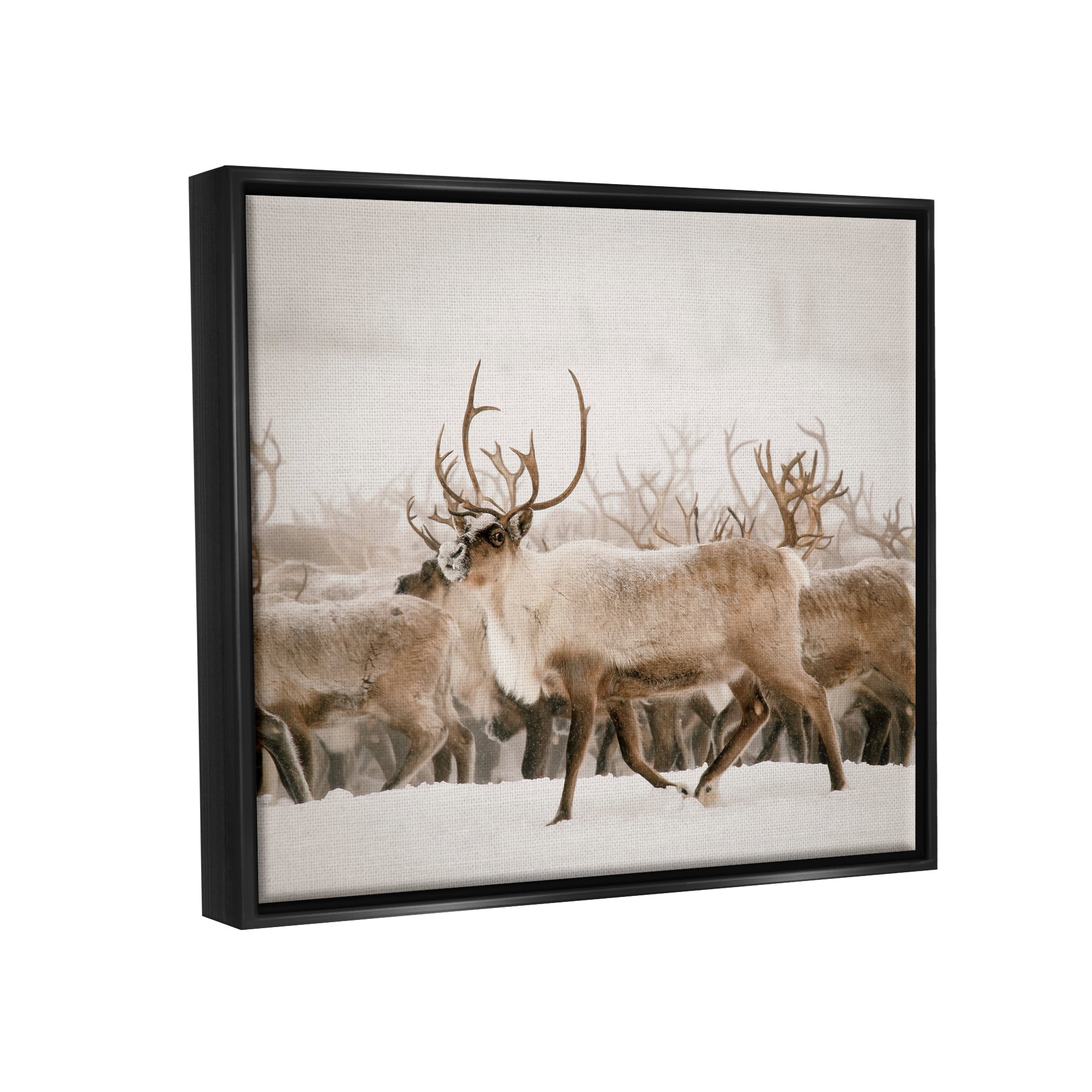 Stupell Elk Herd Snowy Winter Scene Animals & Insects Photography Black Floater Framed Art Print Wall Art