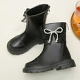 thumbnail image 7 of SZJXBUY Kids Boots Winter Mid-Calf Pearl Bow Combat Boot Fashion Faux Leather Back Zipper Low Heel Riding Shoes Black,7 Years, 7 of 7