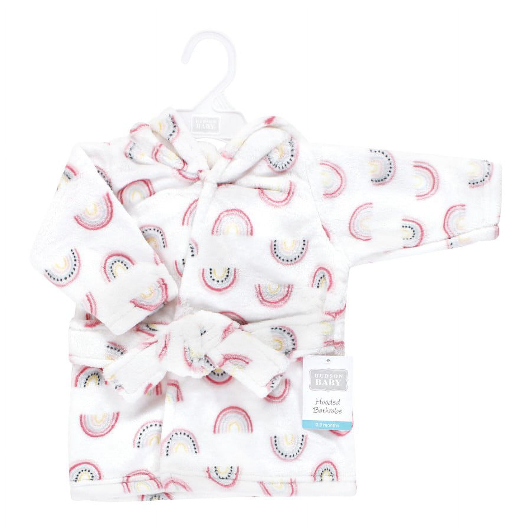 Hudson Baby Infant Girl Plush Animal Face Bathrobe, Modern Rainbow, 0-9 Months