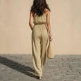 thumbnail image 3 of Lenpel Wide Leg Halter Jumpsuits for Women Casual Sleeveless High Waist Rompers with Pockets Beach Vacation Outfits, 3 of 7