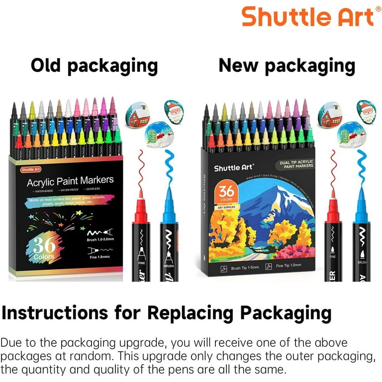 Shuttle Art 36 Colors Dual Tip Acrylic Paint Markers with Brush