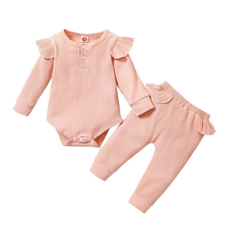 

Toddler Baby Boy Girl Clothes Set Long Sleeve Solid Romper Bodysuit+Pants Outfits