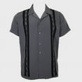 thumbnail image 5 of Men's Guayabera Shirt Embroidered Stripe Casual Cuba Beach Wedding Button Up Tee, Black White, 3XL, 5 of 15