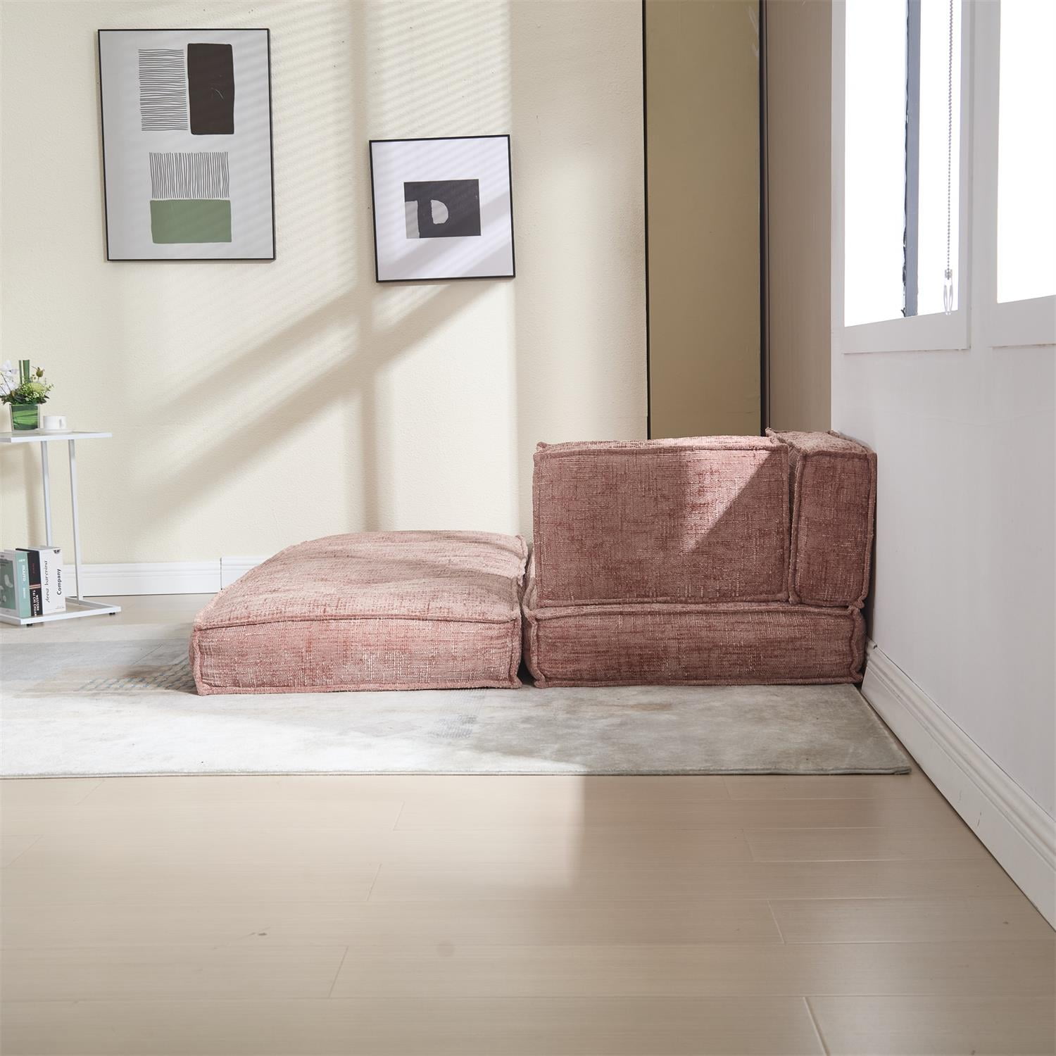 Demi Bonn 78" Versatile Chenille Sectional Sofa with Side Pocket, Modern Couch for Living Room, Customize Layout to Fit Any Space, Pink