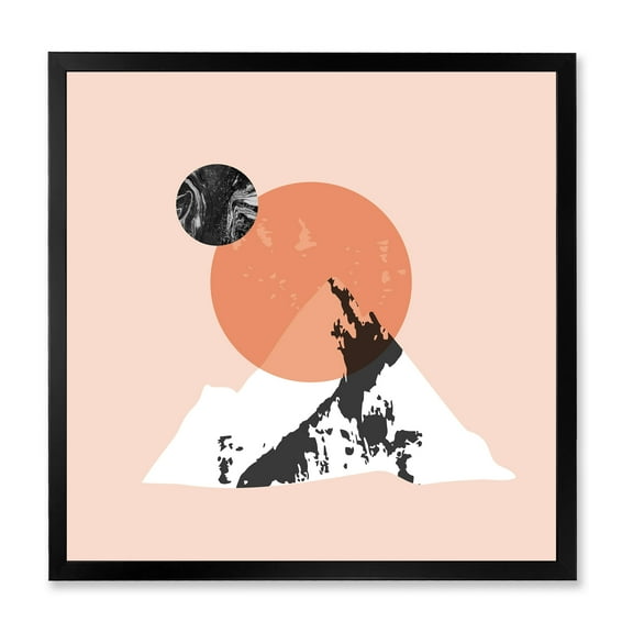 Designart 'Modern Minimalist Mountain Moon and Sun' Modern Framed Art Print