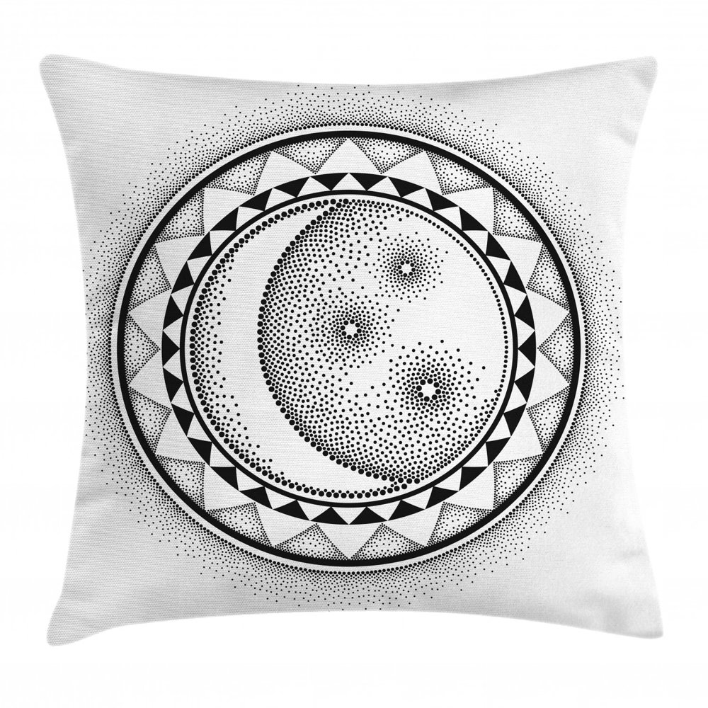 Half Moon Throw Pillow Cushion Cover, Simplistic Sun Night Dots Circle