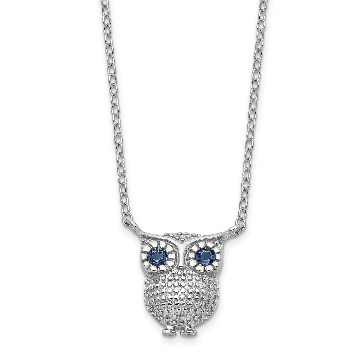 Owl Pendant and Necklace with Blue Synthetic Sapphire CZ Eyes in 925  Sterling Silver 15 mm x 15 mm