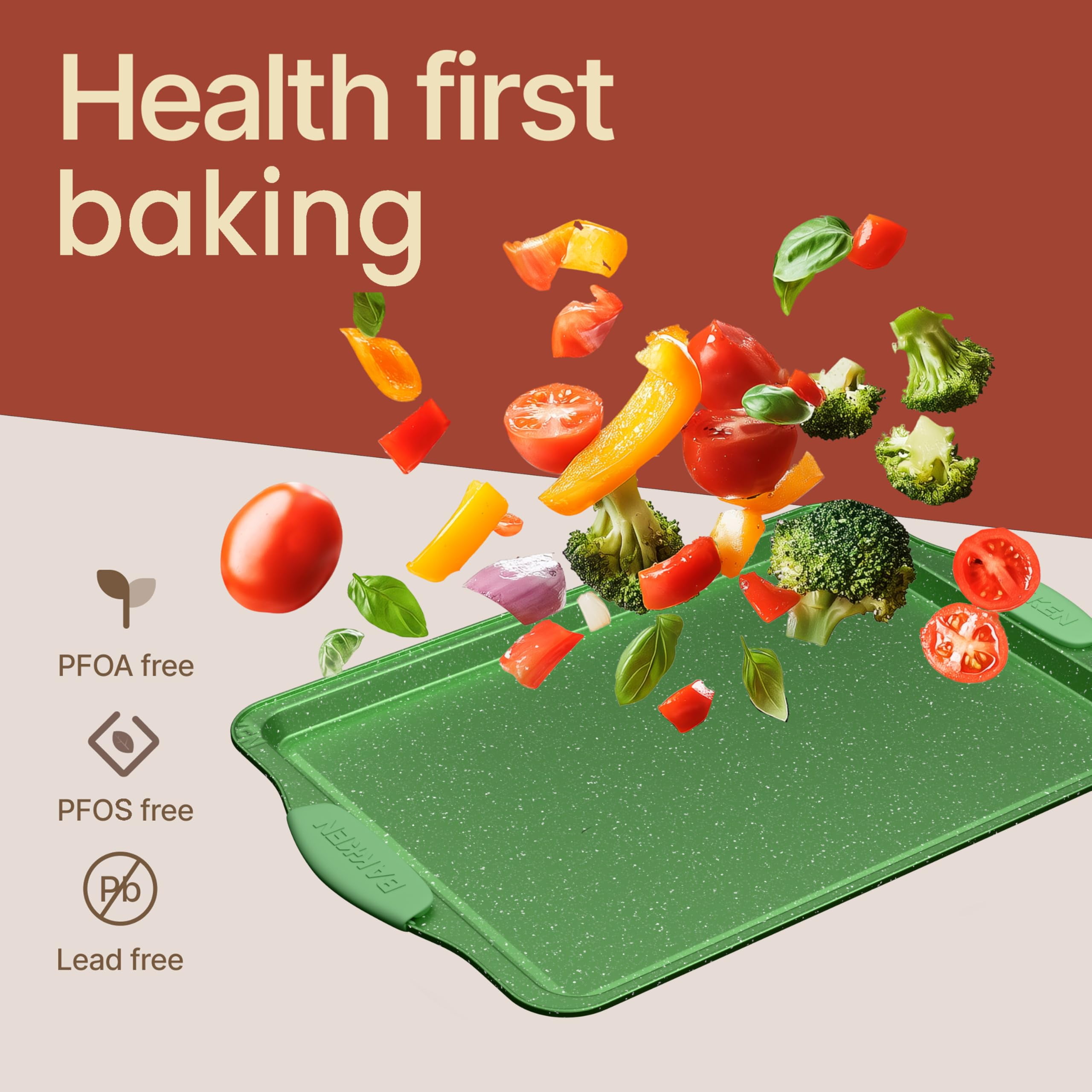 Bakken- Swiss 6-Piece Kitchen Baking Pan Set – Nonstick Green Marble Coating with Green Silicone Handles – Carbon Steel Oven-Safe Bakeware, Up to 450°F