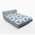 thumbnail image 2 of Ambesonne Tropical Fitted Sheet, Abstract Palm Zigzag Art, Full Size, Sea Blue Cadet Blue White, 2 of 5