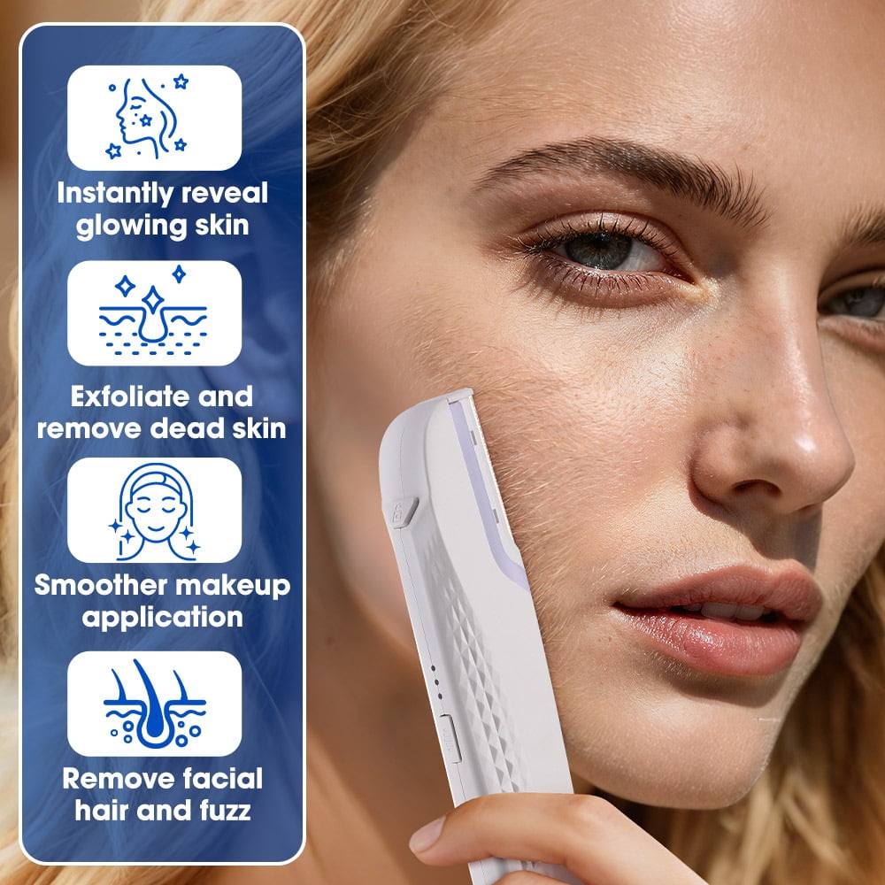 Portable Dermaplaning Tool, Rechargeable Dermaplane Tool for Face Eyebrow, LED Light Peach Fuzz Remover,  6 Replacement Heads & 3 Speeds