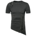 thumbnail image 2 of Tops for Men Tshirt Short Sleeve Slim Fit Asymmetrical Vintage Drawstring Lace Up Shirts, 2 of 4