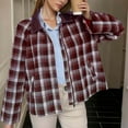 thumbnail image 4 of Womens Plaid Cropped Jackets Lightweight Zip up Casual Short Coat Fall Winter Trendy Outwear with Pockets New Wine XL, 4 of 6