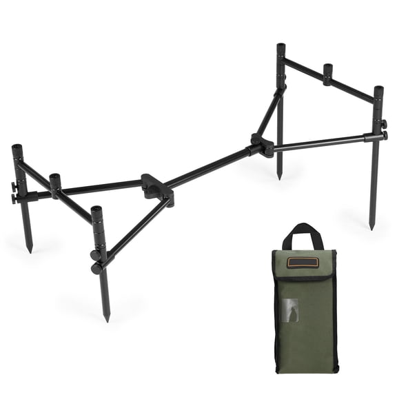 Suodoka Fold‑Fold Aluminum Fishing Rod Stand with Retractable Buzz Bar, Easy‑Install M3/8 Screws, Carry Bag Included