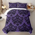 thumbnail image 2 of jejeloiu Spooky Skull Twin Quilt Set,Damask Pattern Twin Coverlet Set For Adults,Purple Black,2pcs, 2 of 7