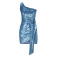 thumbnail image 4 of IROINNID Clearance Cocktail Dress for Women Wedding Guest Slim Pleated Sleeveless Skew Color Color Sexy Dress Cocktail Dress,Sky Blue, 4 of 6