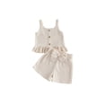 thumbnail image 5 of Gamivast Toddler Girls Summer Shorts Set Button Down Ruffle Tank Top and Bow Knot Bottoms 2 Piece Outfits Textured Casual Playwear Clothes, 5 of 6