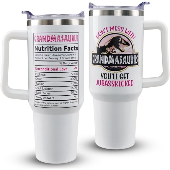Grandma Gifts Grandma Cup Grandma Tumbler with Handle Gifts for Grandma, Christmas Gifts for Grandma Birthday Gifts Great Grandma Best Grandmother Ever Grandmasaurus Tumbler 40oz