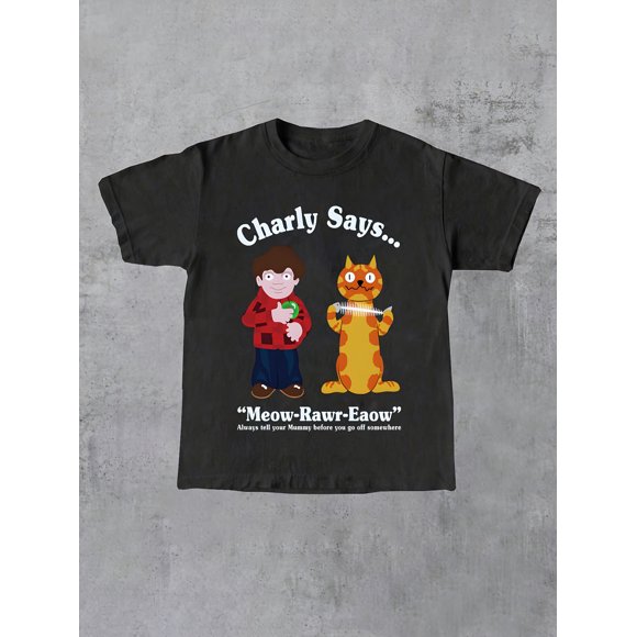 T-shirt Homme Drôle Charlie et Garage Design de Dessin Animé avec Citations de Charlie sur un Col Rond Noir